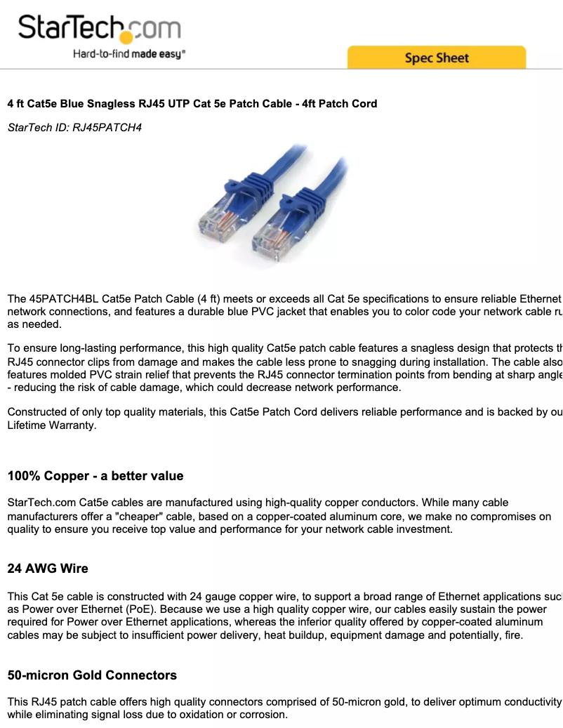 Page 1 de la notice Manuel utilisateur StarTech.com RJ45PATCH4