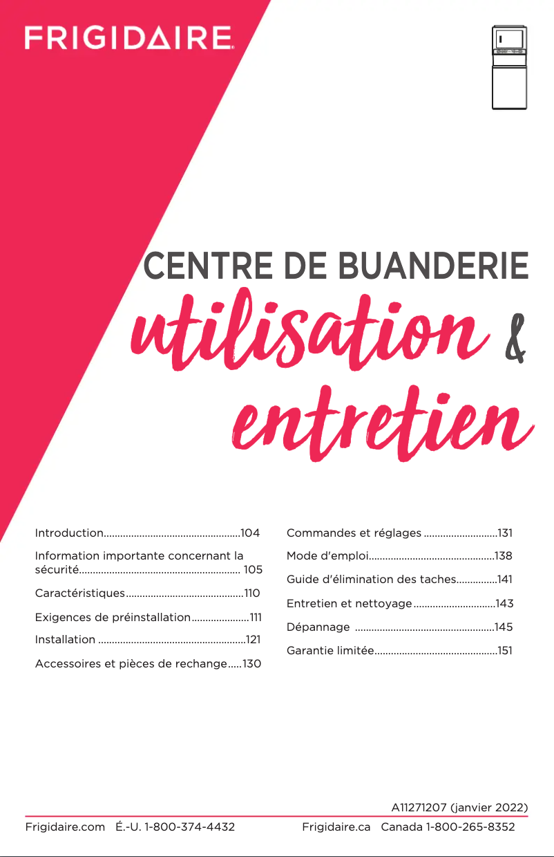 Page 1 de la notice Manuel utilisateur Frigidaire FLCE7522AW