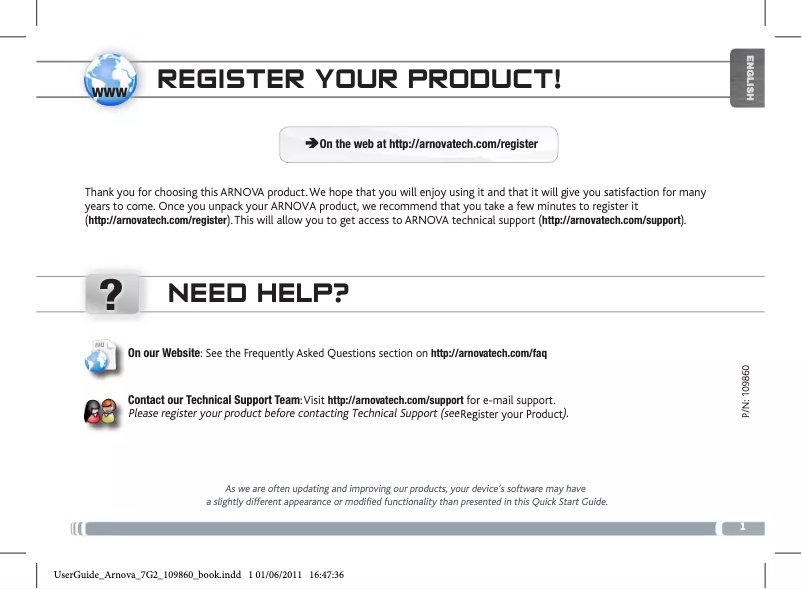 Page n°1 - Manuel utilisateur Archos Arnova 7 G2