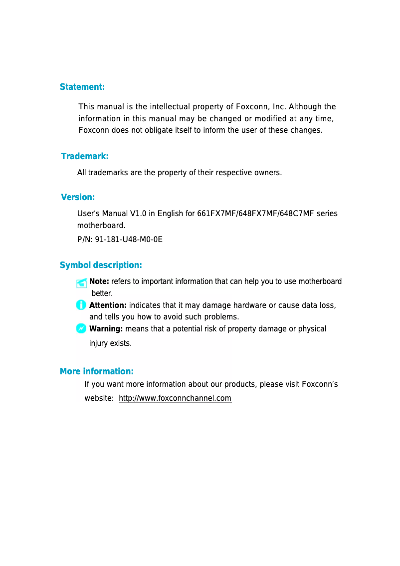 Page 1 de la notice Manuel utilisateur Foxconn 661FX7MF-S