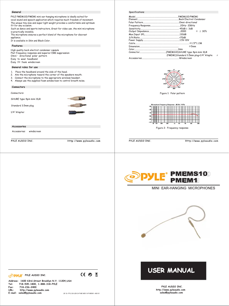 Page 1 de la notice Manuel utilisateur Pyle PMEMS10