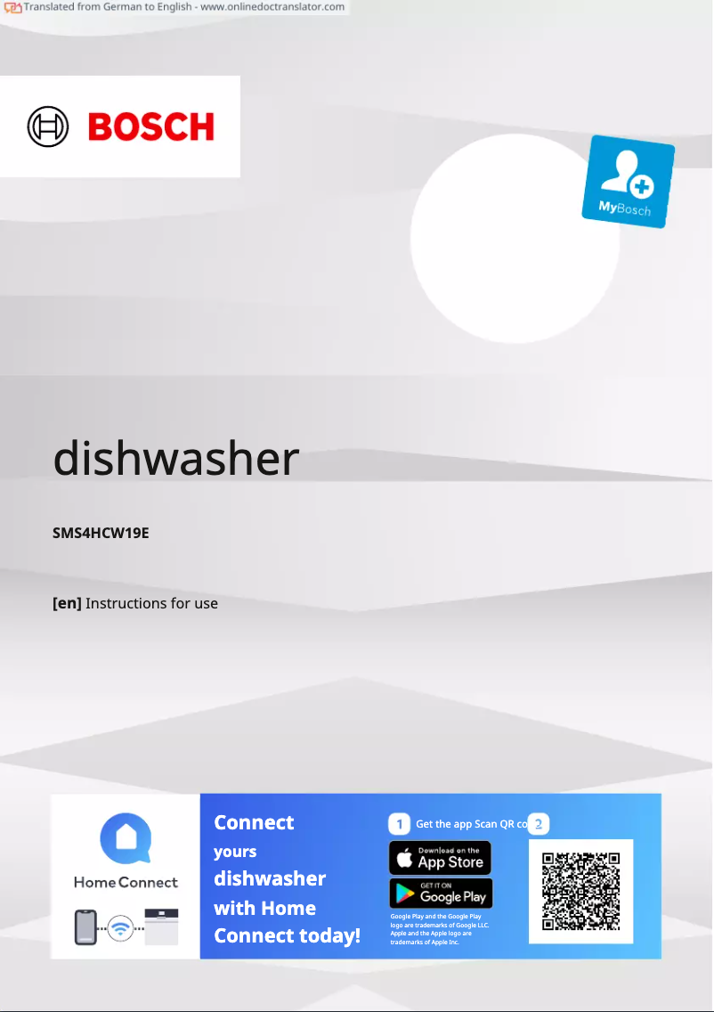 Page 1 de la notice Manuel utilisateur Bosch SMS4HCW19E