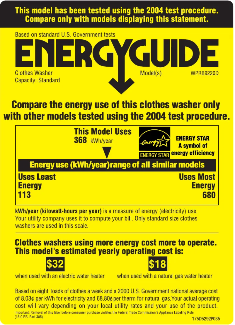 Page 1 de la notice Label énergétique GE Profile WPRB9220DCC