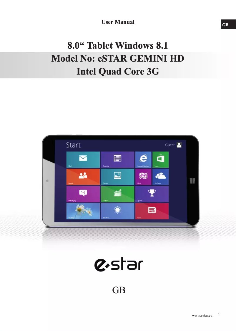 Page n°1 - Manuel utilisateur eSTAR MID8088G