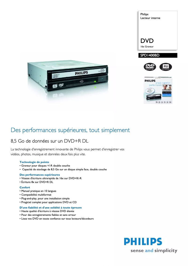 Page n°1 - Fiche technique Philips SPD1400BD