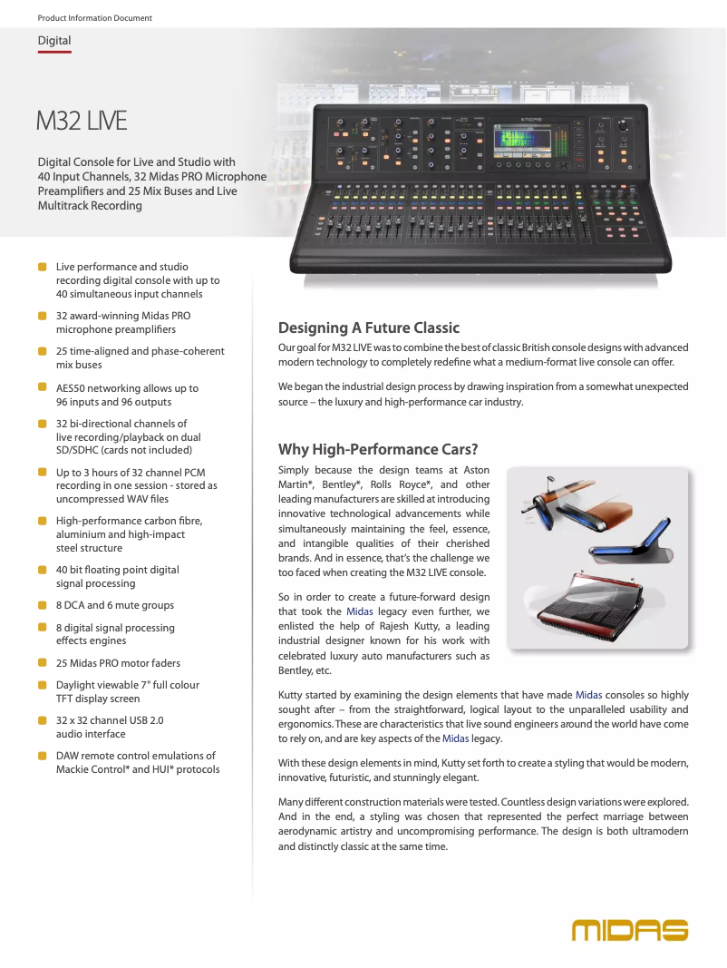 Page n°1 - Fiche technique Midas M32 Live