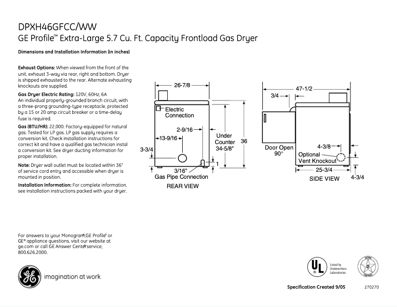 Image de la première page du manuel de l'appareil Profile DPXH46GFCC