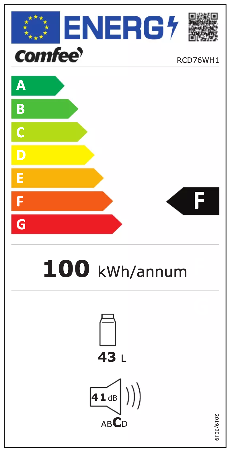 Page 1 de la notice Label énergétique Comfee RCD76WH1