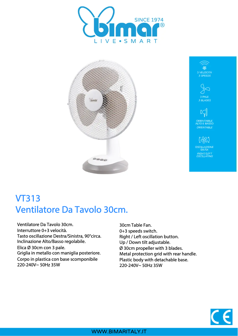 Page 1 de la notice Fiche technique Bimar VT313