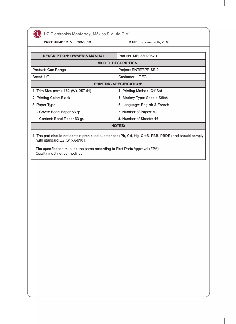 Imagen de la primera página del manual del dispositivo LRG3081ST
