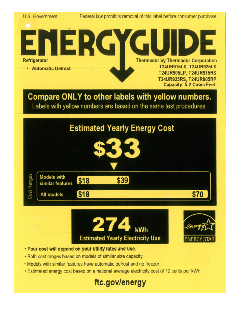Page n°1 - Label énergétique Thermador T24UR925LS