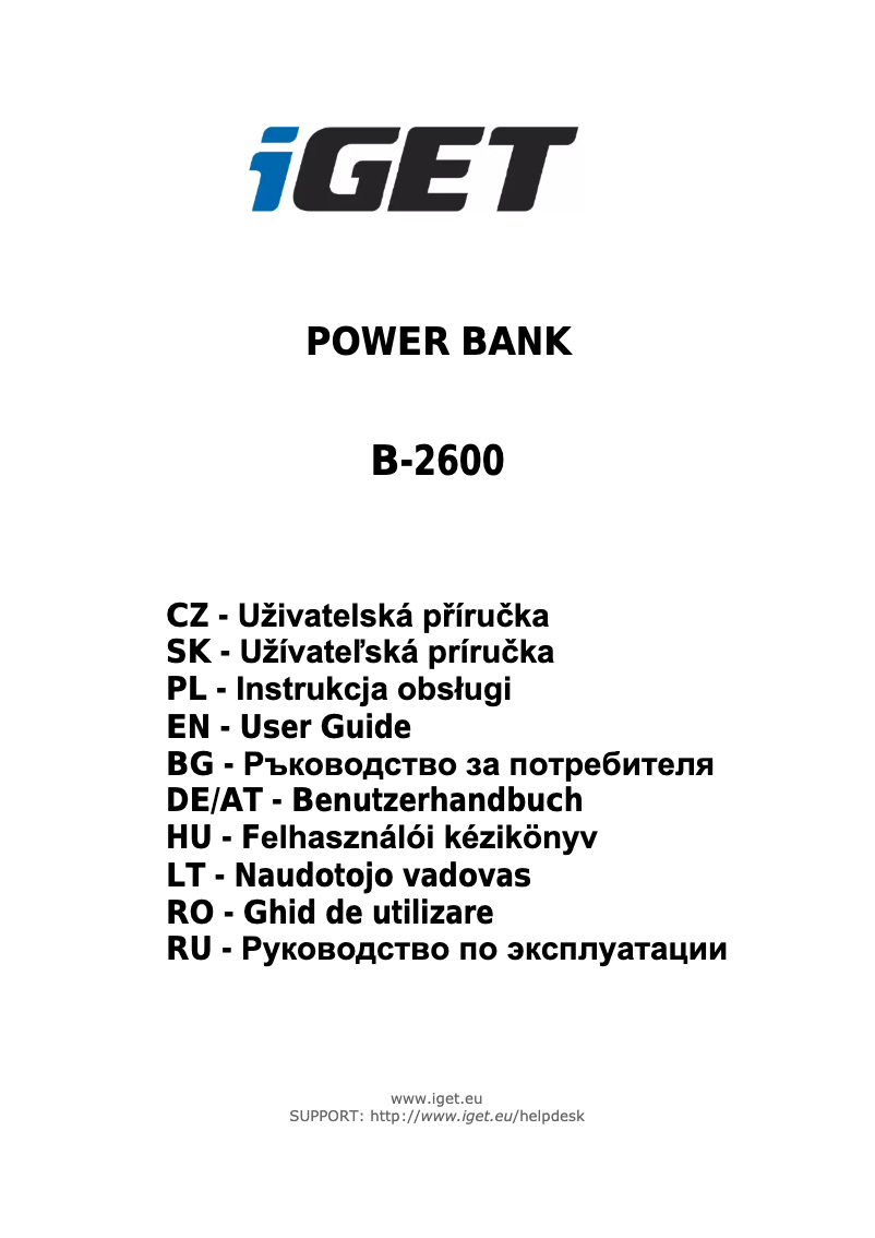 Page n°1 - Manuel utilisateur iGET Li-ion, 2600 mAh