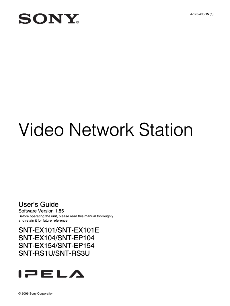Page n°1 - Manuel utilisateur Sony SNT-EX101E