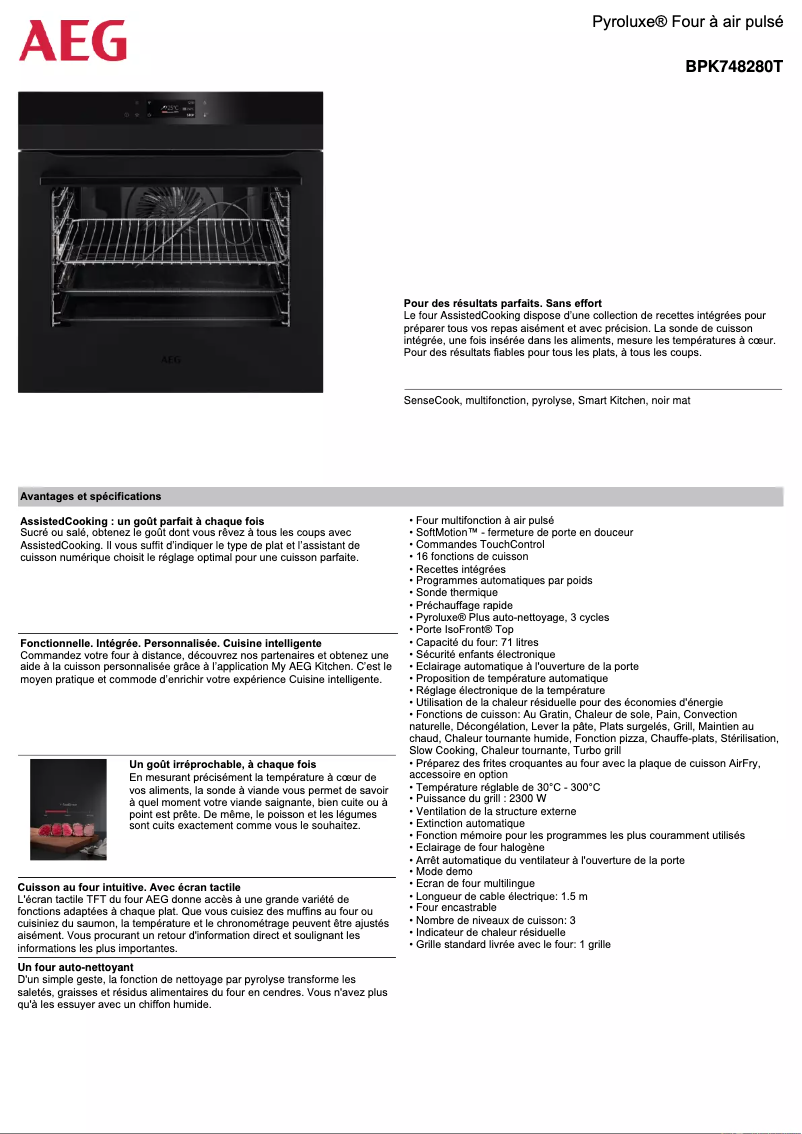 Page 1 de la notice Fiche technique AEG BPK748280T