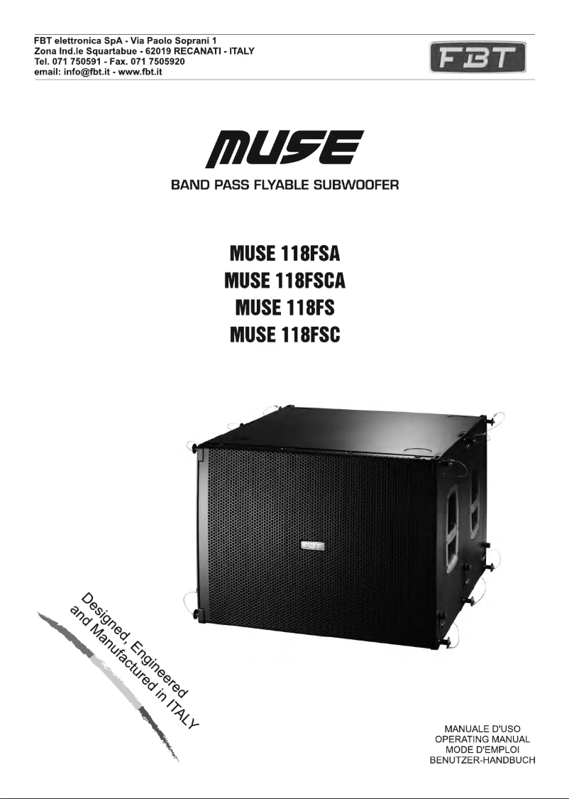 Page n°1 - Manuel utilisateur FBT MUSE 118FSA