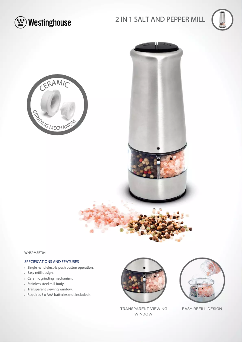 Página 1 del manual Ficha técnica Westinghouse WHSPMSET04