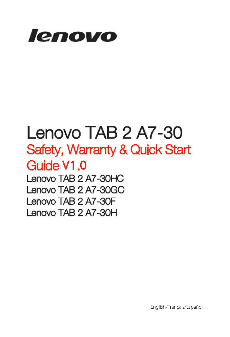 Page n°1 - Manuel utilisateur Lenovo Tab 2 A7-30