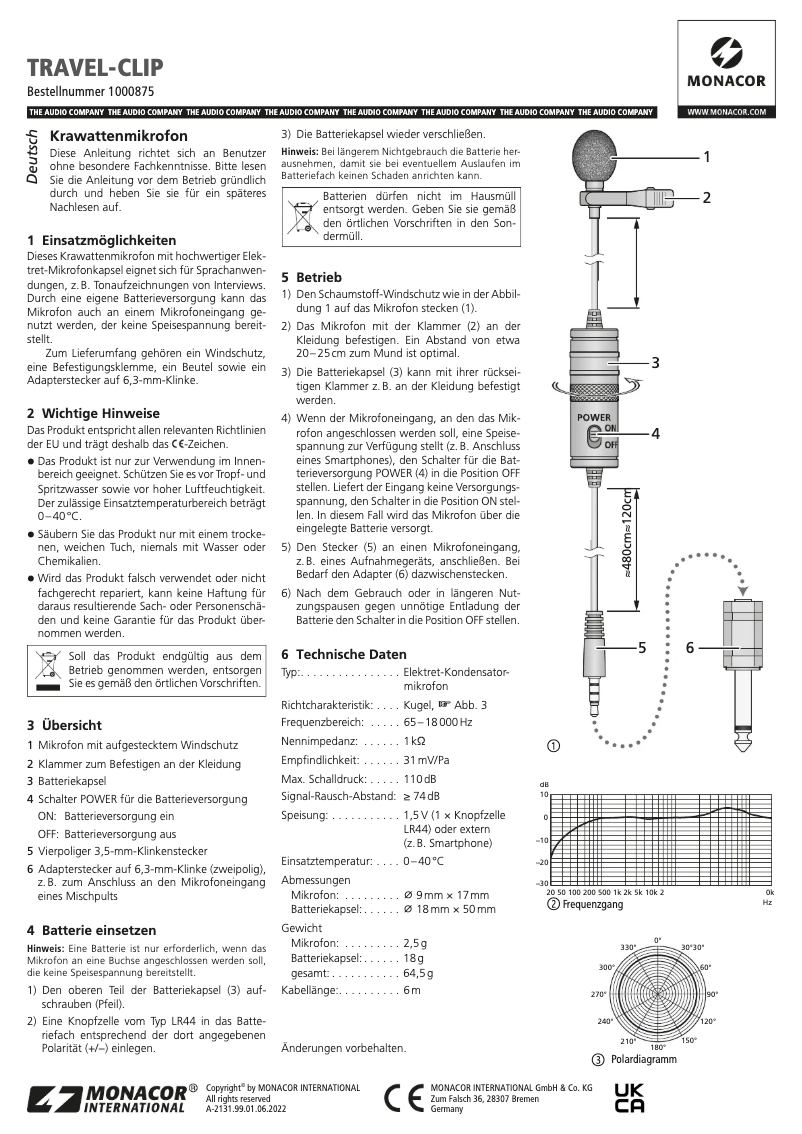 Page n°1 - Manuel utilisateur Monacor TRAVEL-CLIP