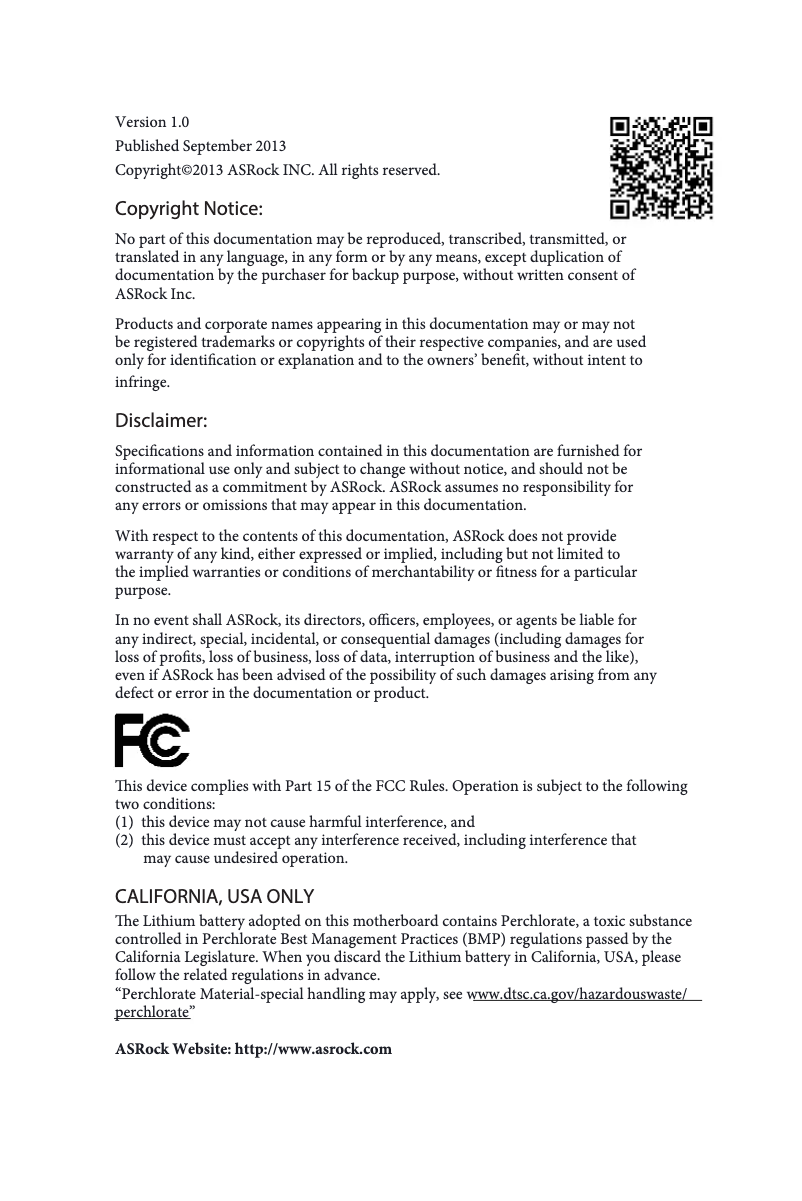 Page 1 de la notice Manuel utilisateur Asrock Fatal1ty Z87 Killer