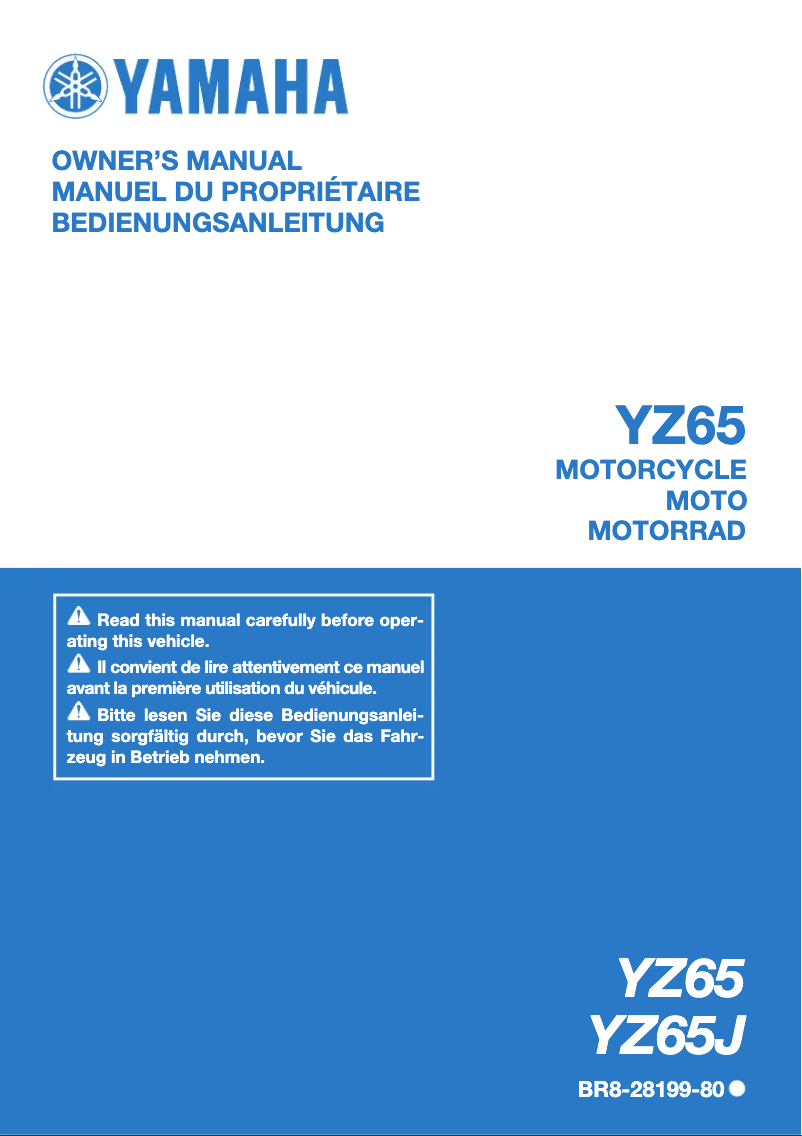 Image de la première page du manuel de l'appareil YZ65 (2018)