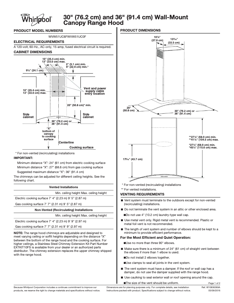 Page n°1 - Dessin technique Amana WVW51UC6FS