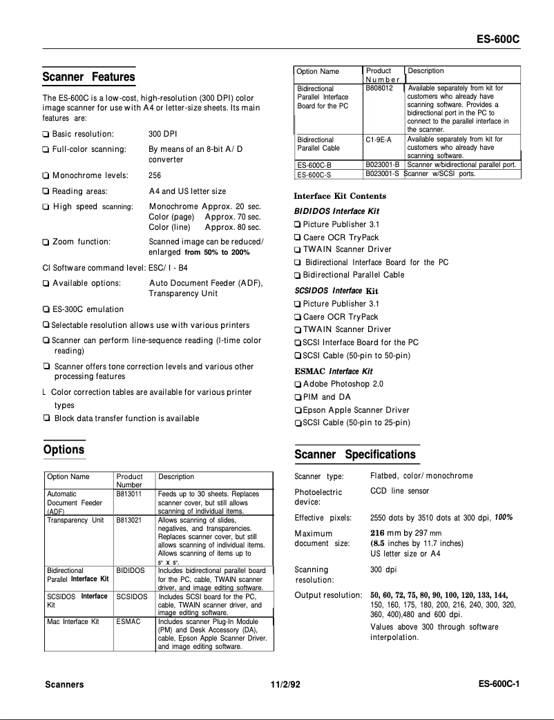 Imagen de la primera página del manual del dispositivo ES-600C