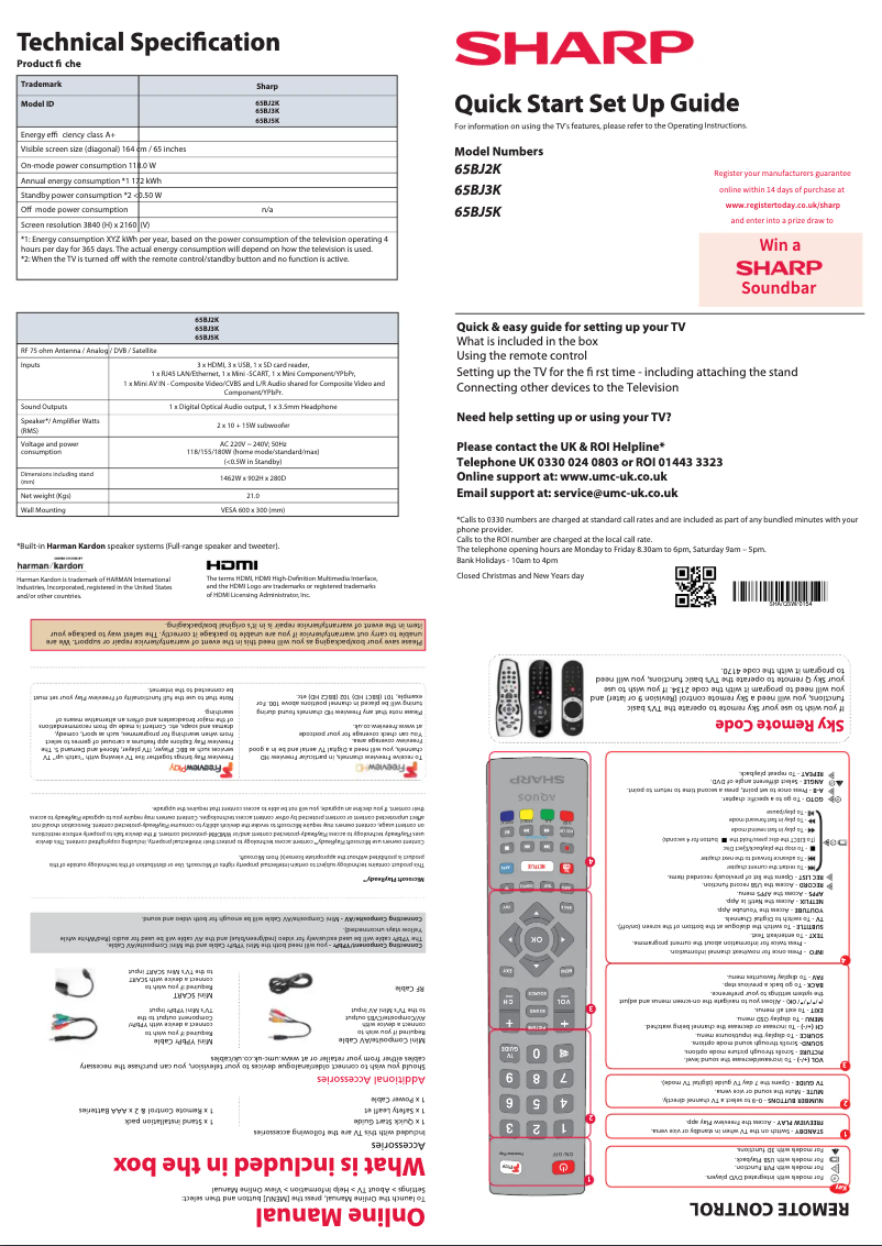 Page 1 de la notice Guide de démarrage rapide Sharp 65BJ3K