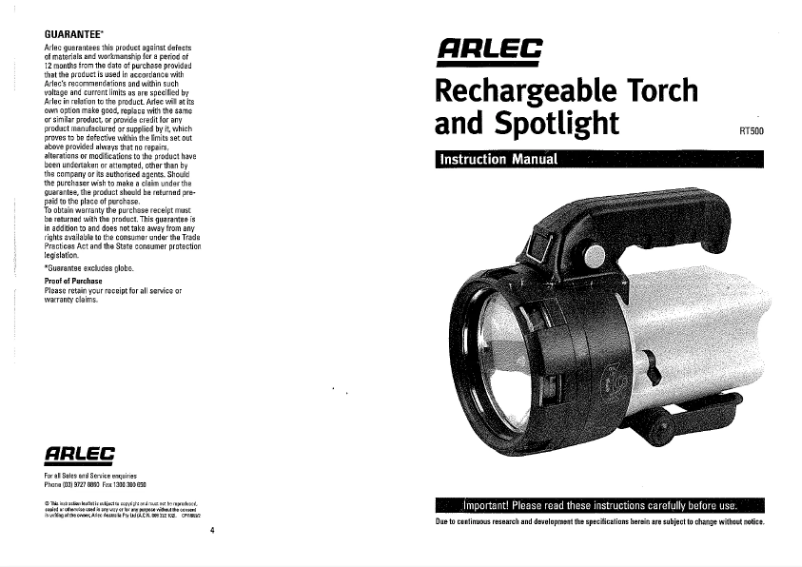 Page 1 de la notice Manuel utilisateur Arlec RT500