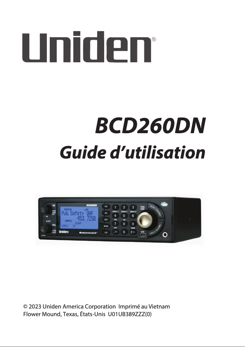 Page 1 de la notice Manuel utilisateur Uniden BCD260DN