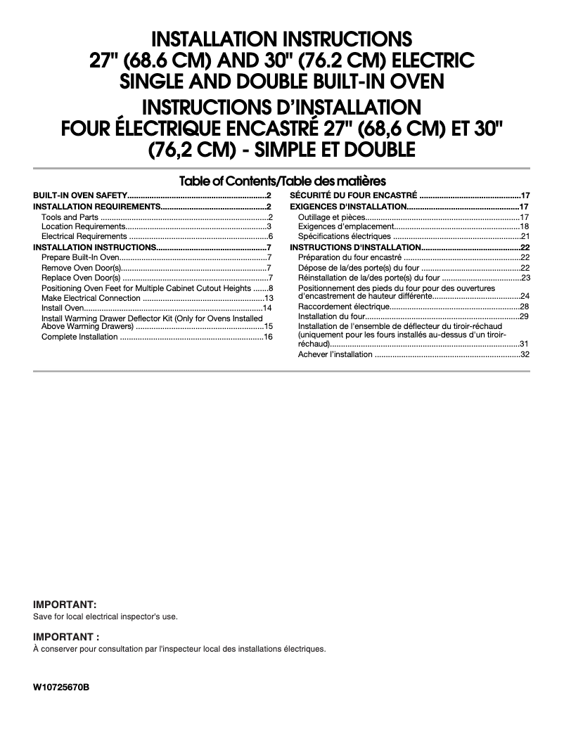 Page 1 de la notice Guide d'installation KitchenAid KODE507EWH