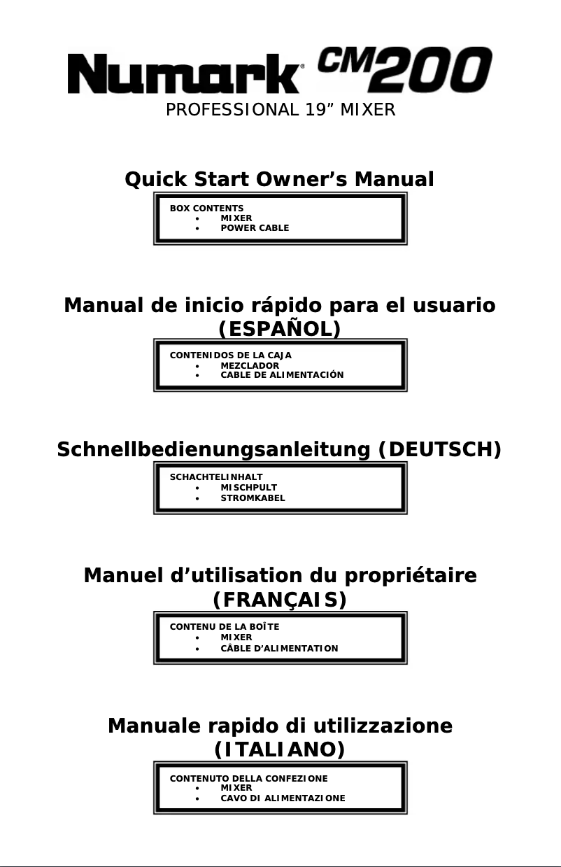 Page 1 de la notice Manuel utilisateur Numark CM200