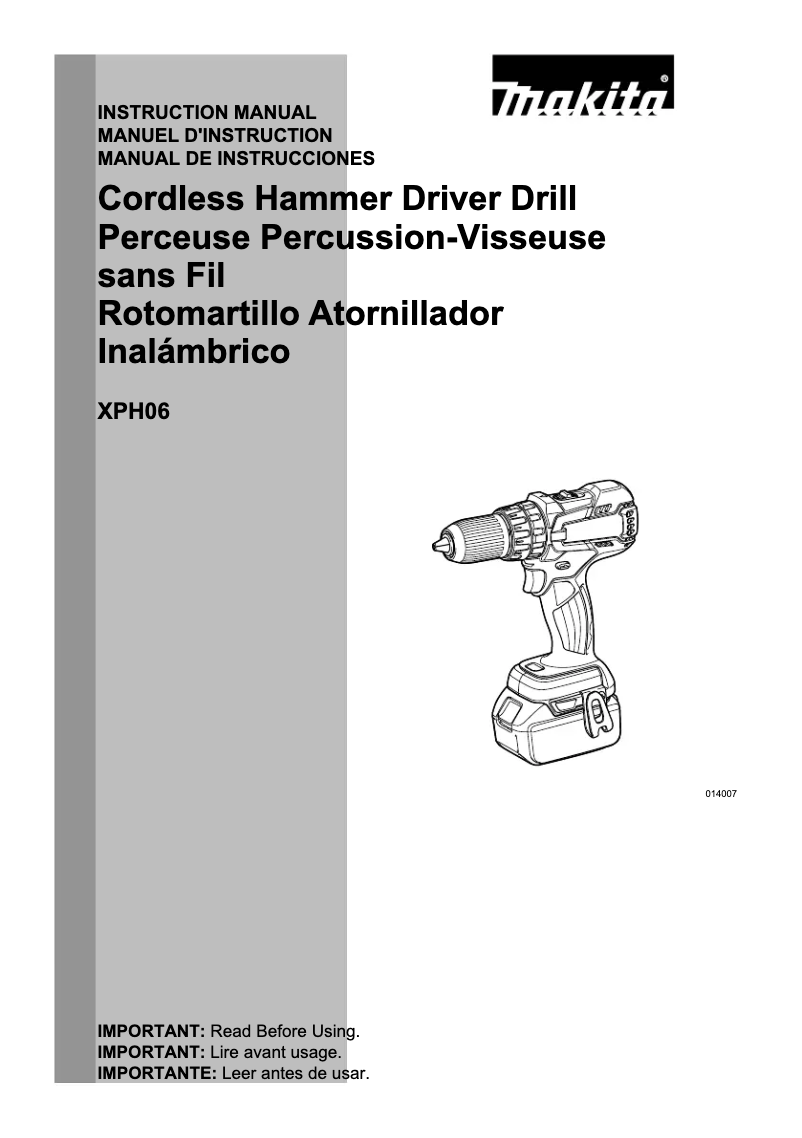 Page n°1 - Manuel utilisateur Makita XPH06Z