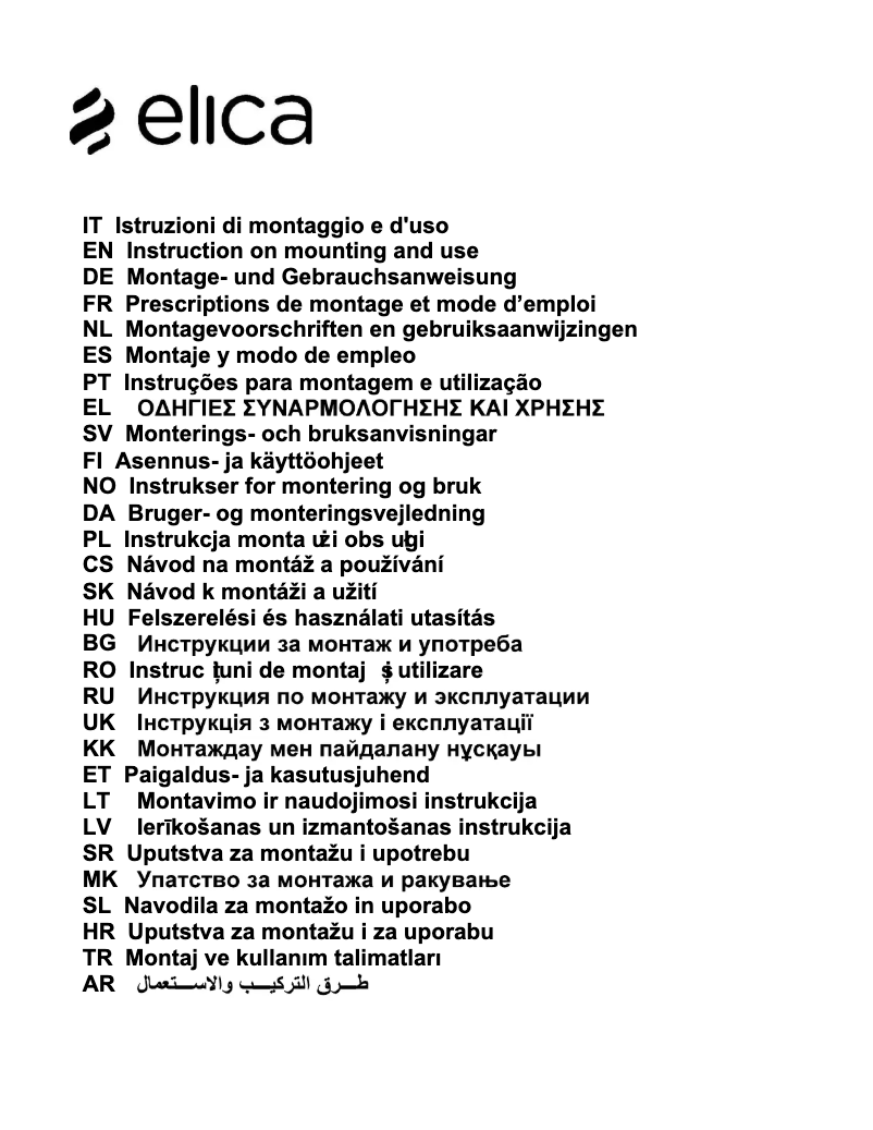 Page n°1 - Manuel utilisateur Elica MISSY BL/A/90