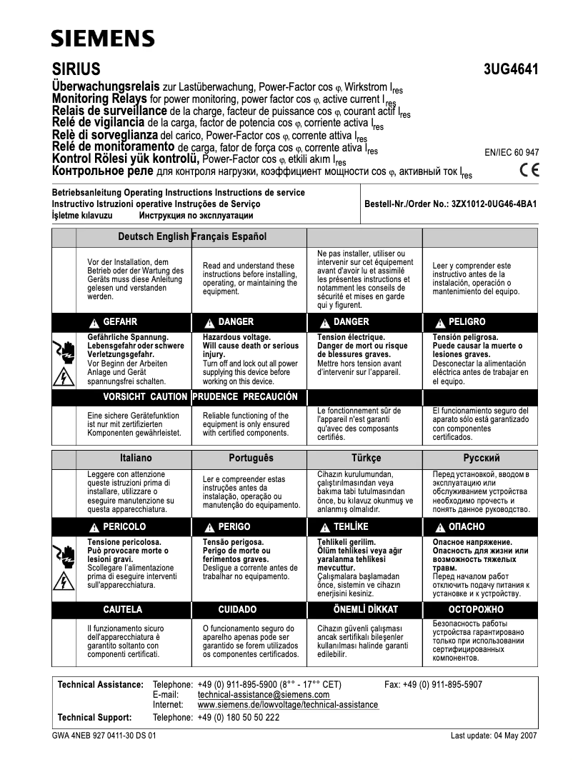 Page n°1 - Manuel utilisateur Siemens 3UG4641