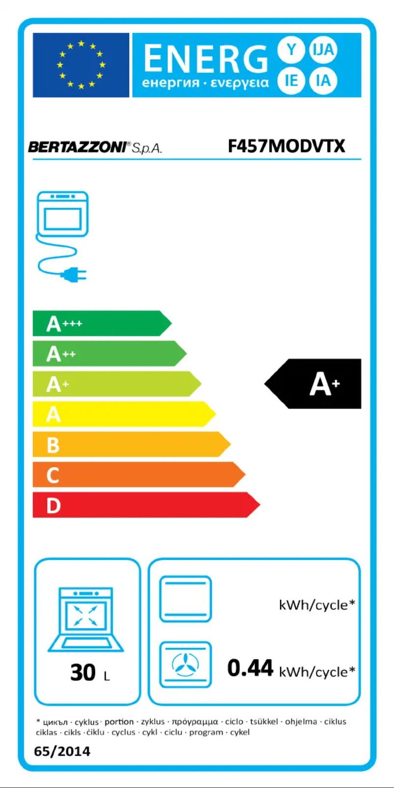 Page 1 de la notice Label énergétique Bertazzoni F457MODVTX