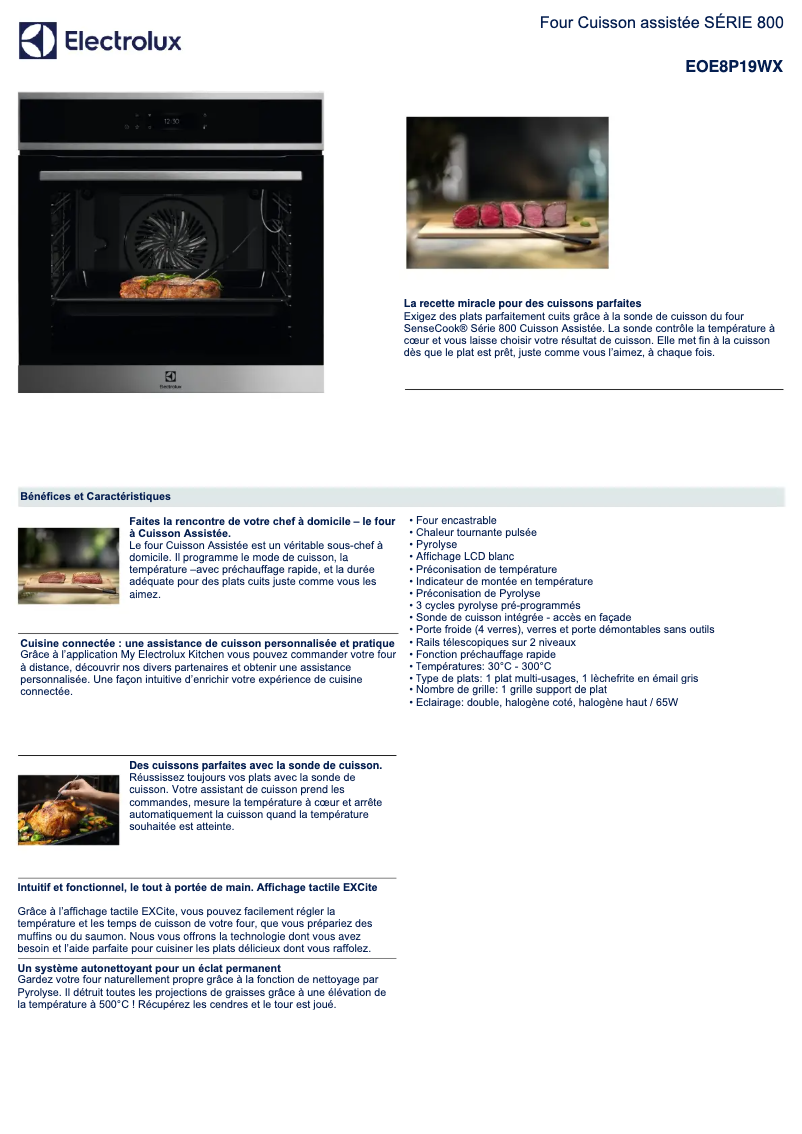 Page 1 de la notice Fiche technique Electrolux EOE8P19WX