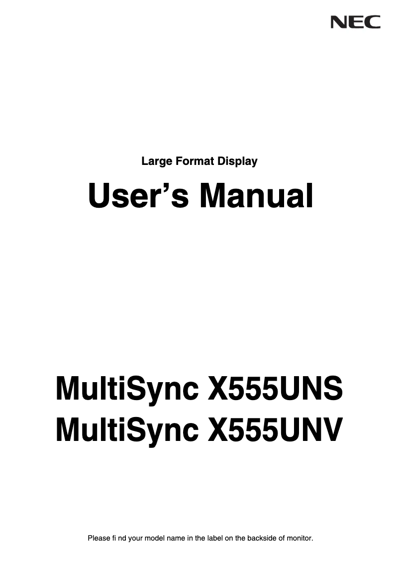 Page 1 de la notice Mode d'emploi NEC MultiSync X555UNV