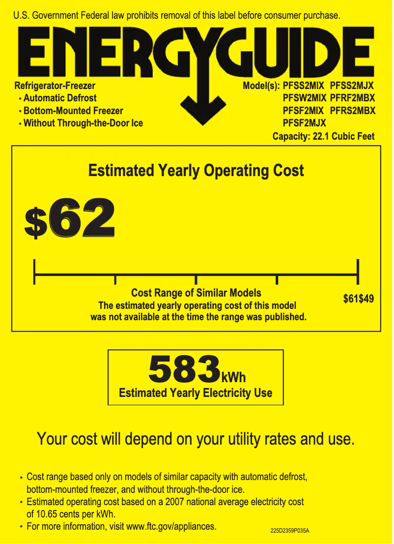 Page n°1 - Label énergétique GE Profile PFSF2MIXBB