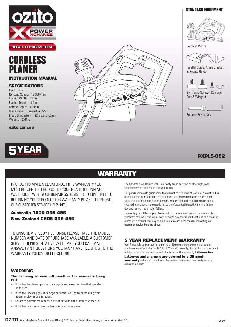 Page n°1 - Manuel utilisateur Ozito PXPLS-082