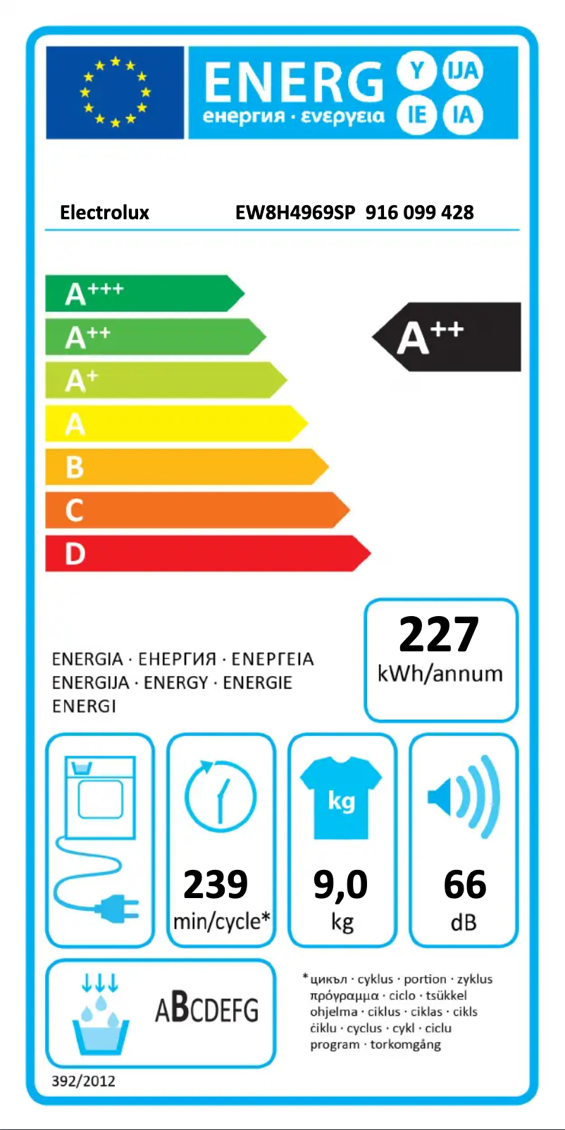 Page n°1 - Label énergétique Electrolux EW8H4969SP