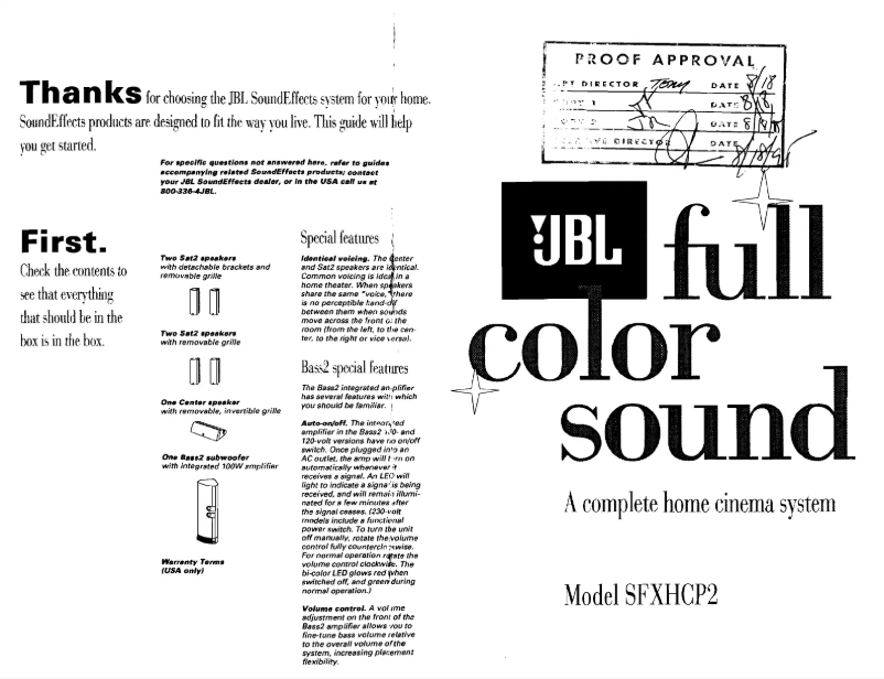 Page n°1 - Manuel utilisateur JBL SFXHCP2