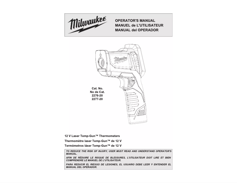 Page 1 de la notice Manuel utilisateur Milwaukee 2277-20