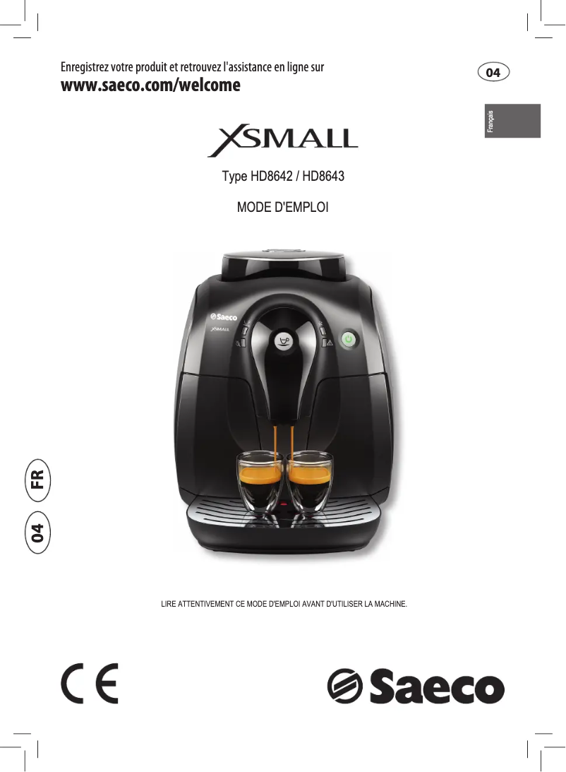 Image de la première page du manuel de l'appareil Saeco Xsmall HD8643