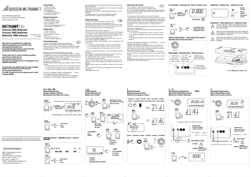 Page 1 de la notice Manuel utilisateur Gossen Metrawatt Metrahit 2+