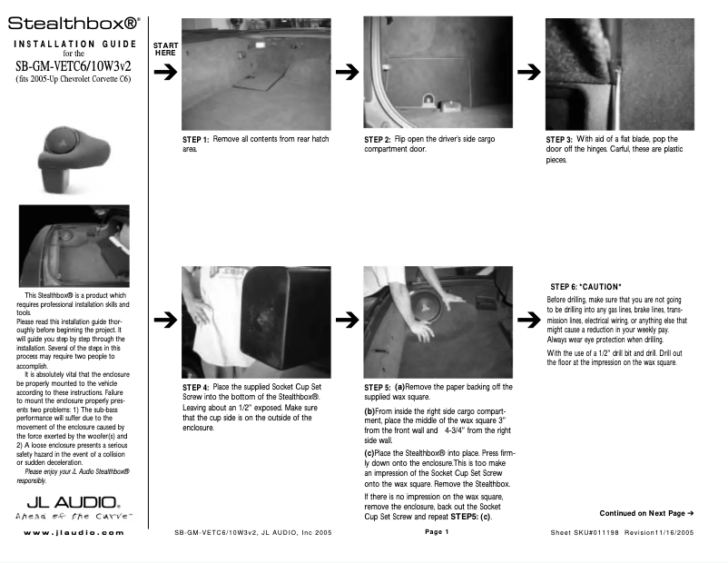 Page 1 de la notice Manuel utilisateur JL Audio Stealthbox SB-GM-VETC6/10W1v3