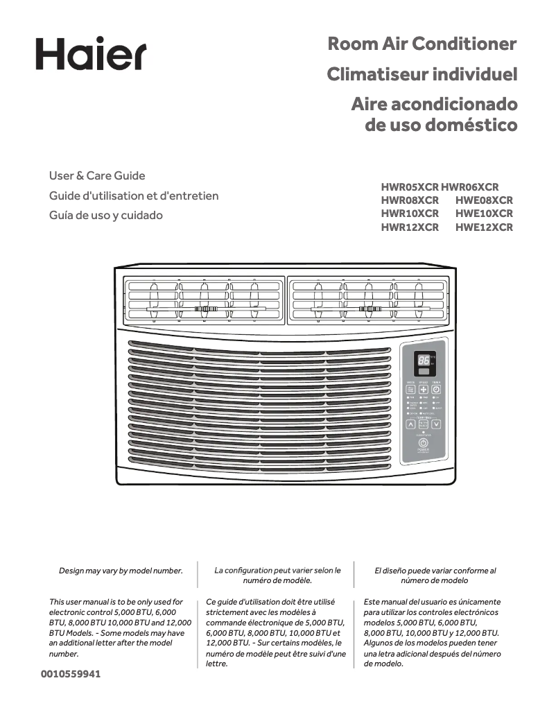 Page 1 de la notice Manuel utilisateur Haier HWR06XCR