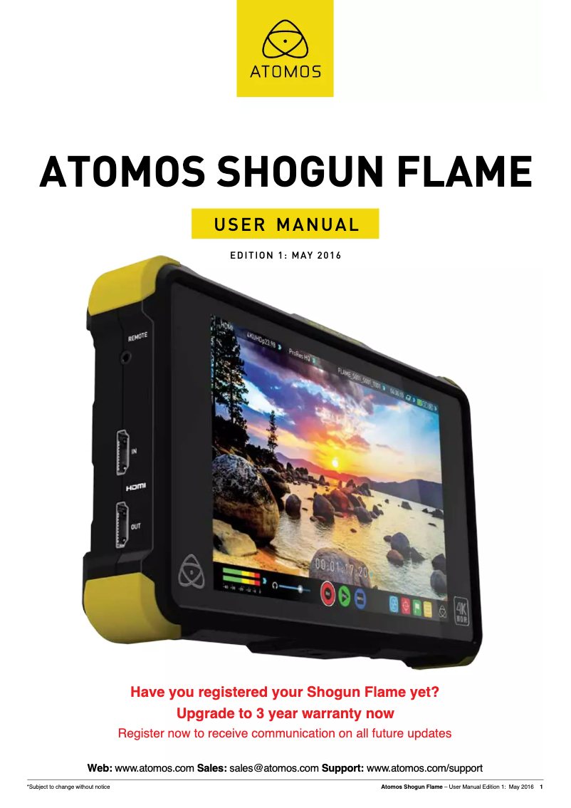Page 1 de la notice Manuel utilisateur Atomos SHOGUN FLAME