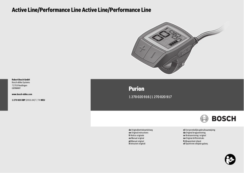 Page n°1 - Manuel utilisateur Bosch Purion Performance Line
