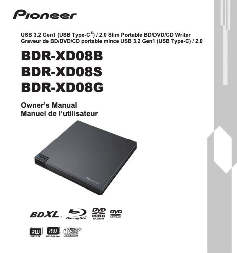 Page 1 de la notice Manuel utilisateur Pioneer BDR-XD08S