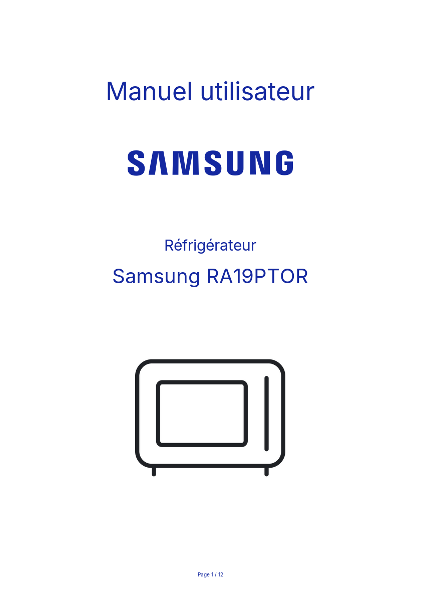 Page n°1 - Manuel utilisateur Samsung RA19PTOR